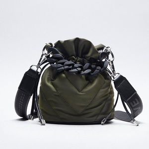 NWT Zara Quilted Mini Bucket Bag Khaki Army Green